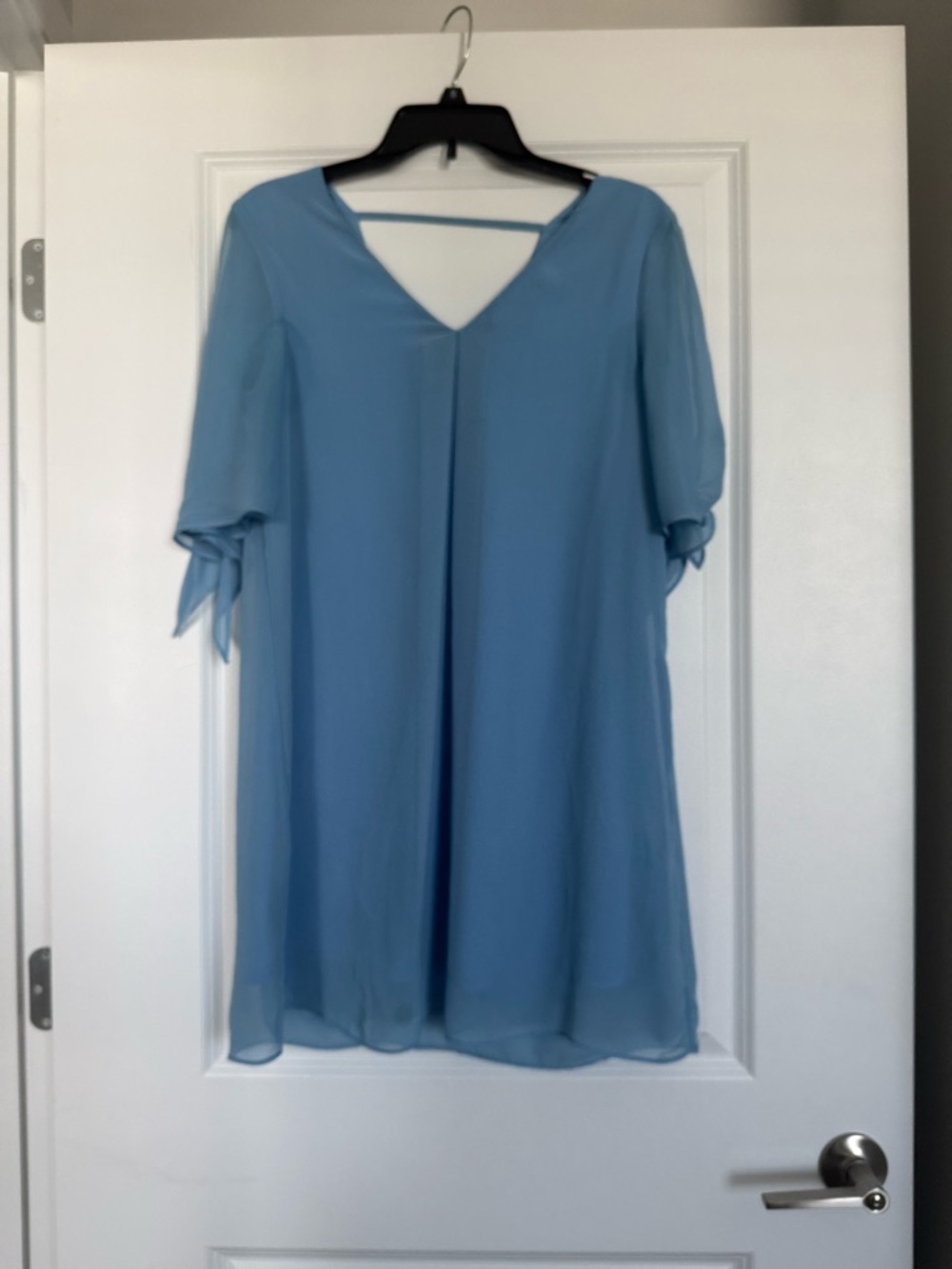 Light Blue V-Neck Sheer Shift Dress